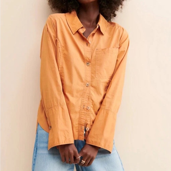 Free People Tops - Free People Orange Oversized Button Down Shirt Long Sleeve Small